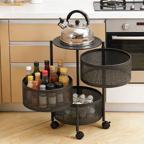 Rotating Three-Tier Storage Shelf like new, ideal for kitchen and bathroom