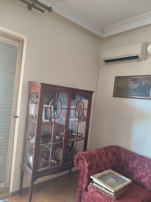 Classic showcase with French tapestry used