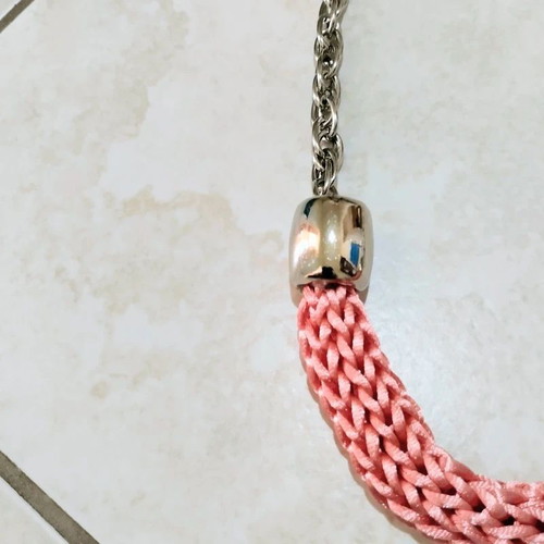 Necklace salmon pink satin cord, new