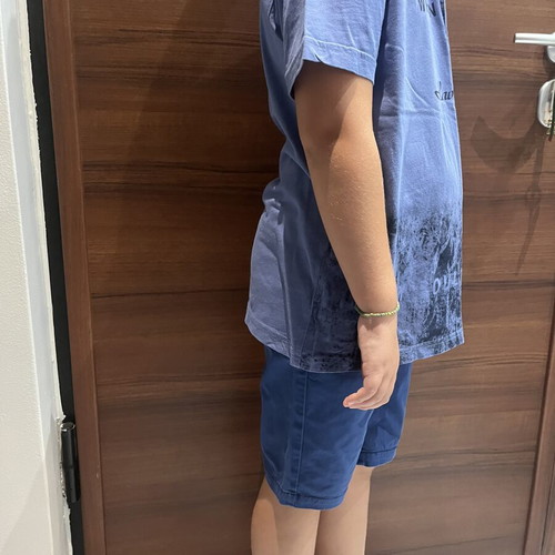 Hashtag blue fabric bermuda shorts and shirt set