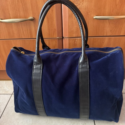 Duffle Bag used, large velvet travel bag in royal blue