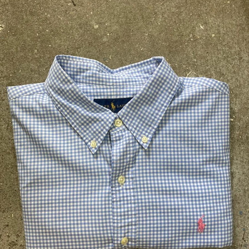 Ralph Lauren long sleeve shirt XL, white light blue checked, pink pony