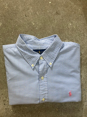 Ralph Lauren long sleeve shirt XL, white light blue checked, pink pony
