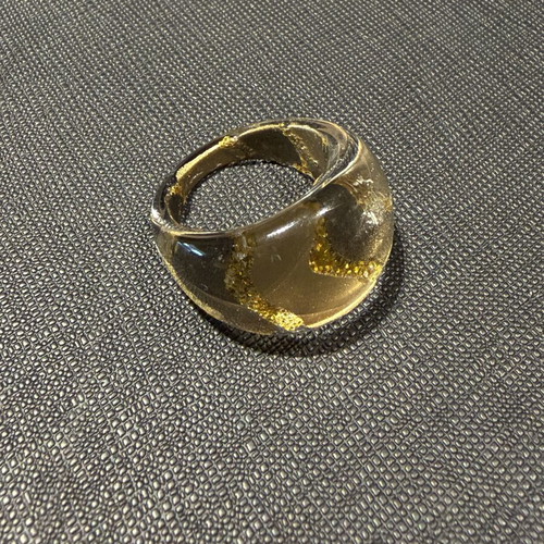 Clear resin ring with gold patterns, size 17