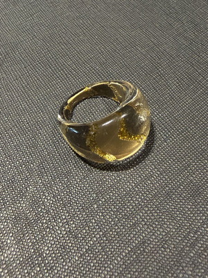 Clear resin ring with gold patterns, size 17
