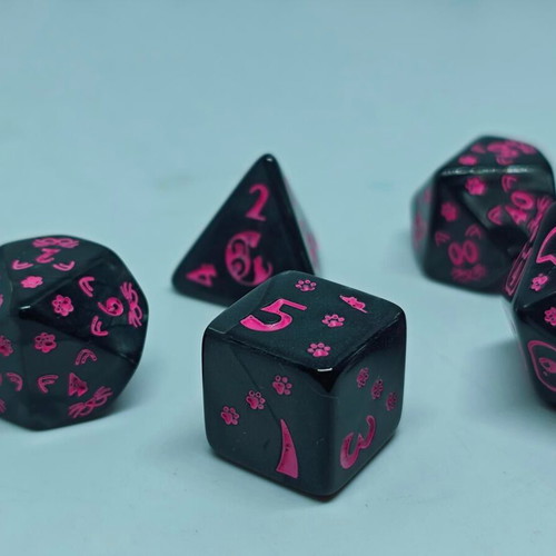 RPG Cat Lovers dice set like new, black and neon pink