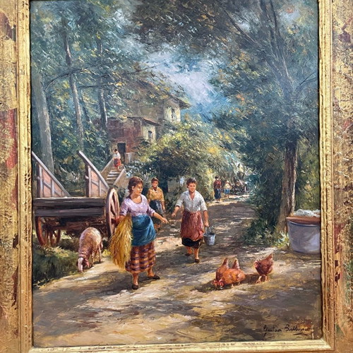 Oil painting by Italian artist like new with gold handmade frame