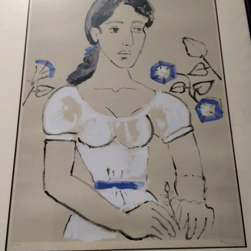 Giannis Tsarouchis silk screen printing used, numbered and signed in frame