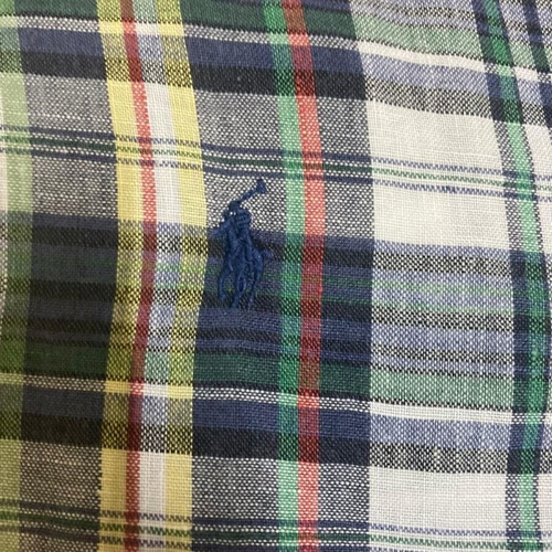 Ralph Lauren Oxford shirt, custom fit, green plaid, dark blue pony, size S
