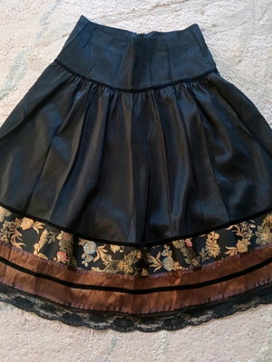 Boho Chic Vintage Hippie Satin Skirt with Lace Trim and Velvet Details like new