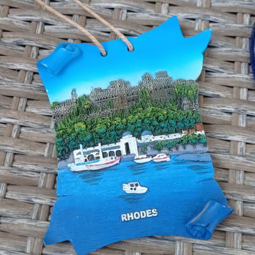 Wall decor new in blue tones with horseshoe and ceramic from Rhodes