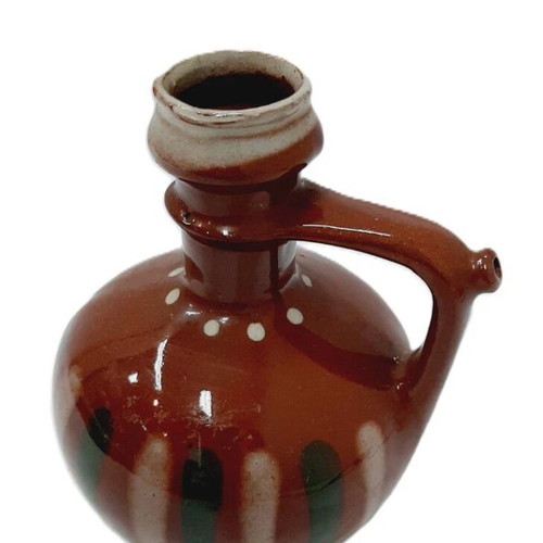 Vintage handmade ceramic jug like new, brown green white
