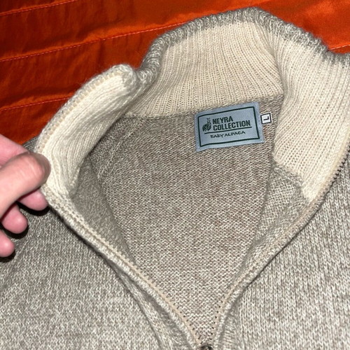 Neyra Collection Baby Alpaca Quarter Zip Sweater, beige, size L
