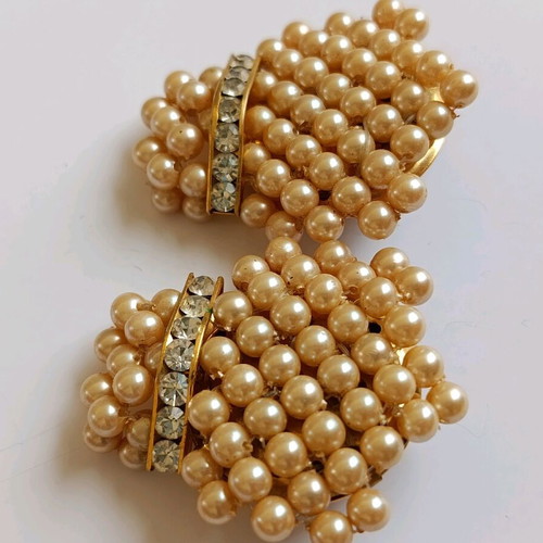 Vintage earrings with pearls used, gold color, 4 cm