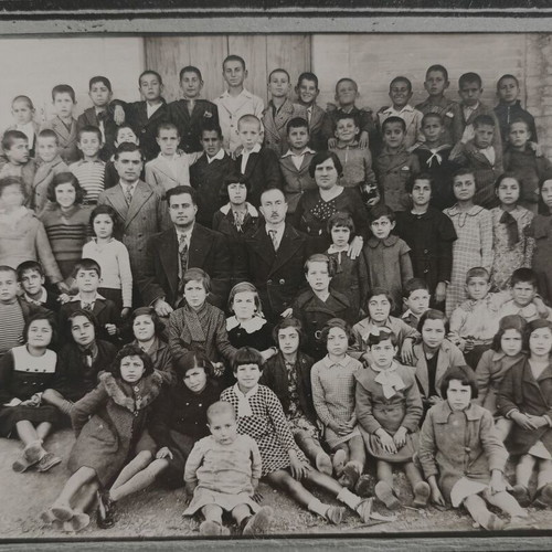 Thick cardboard school year 1936 photo used, E. Papadopoulos