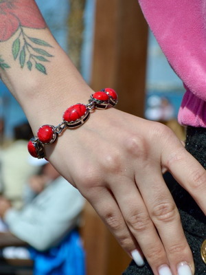 Bracelet with red stones new with secure clasp