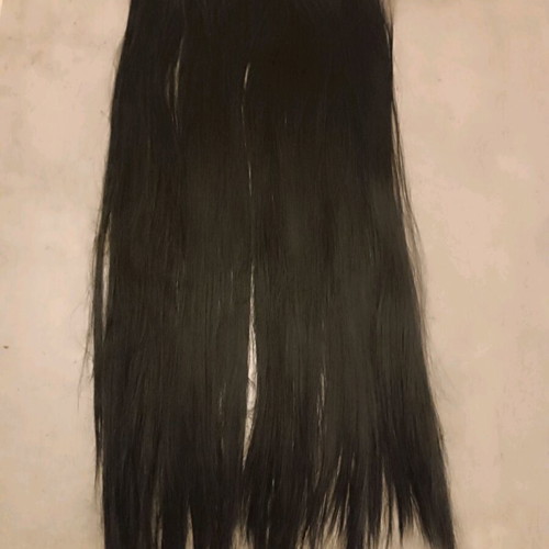 Synthetic black hair extensions like new, two straight and one curly