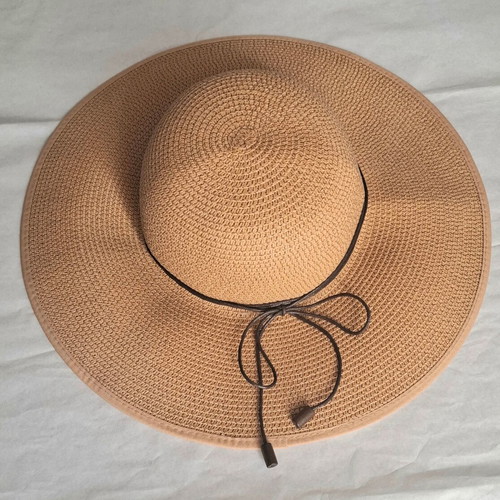 Straw women's hat new with brim, beige-brown