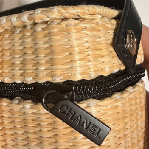 Chanel Beauté straw cosmetic bag, beige and black