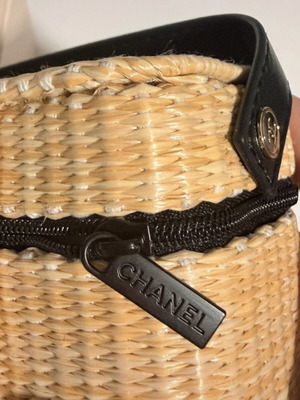 Chanel Beauté straw cosmetic bag, beige and black