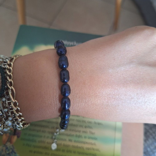 Bracelet with black pearls, 925 silver, 17cm+5