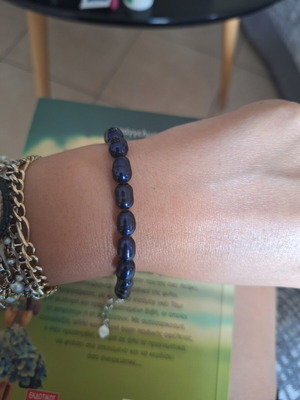 Bracelet with black pearls, 925 silver, 17cm+5
