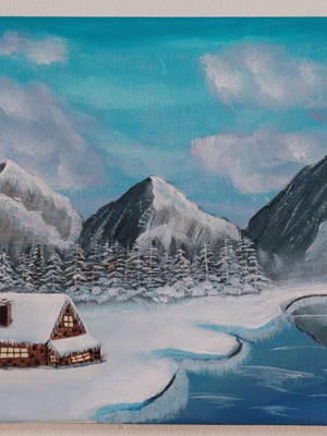 Handmade painting Mountains new, acrylic on cotton canvas 24×30 cm