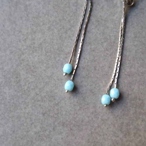 925 Sterling Silver Turquoise Bead Earrings like new, long dangle design