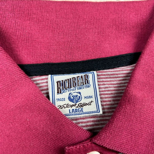 Richbear Polo Shirt Large Maroon White Striped vintage effect like new