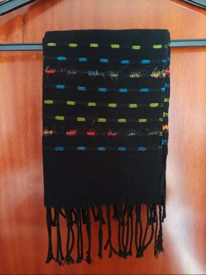 Scarf black with colorful patterns like new, warm