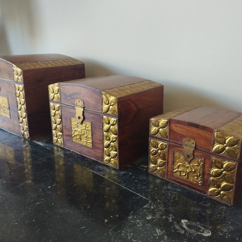 Set of 3 Wooden Decorative Vintage Ethnic Style Chests like new