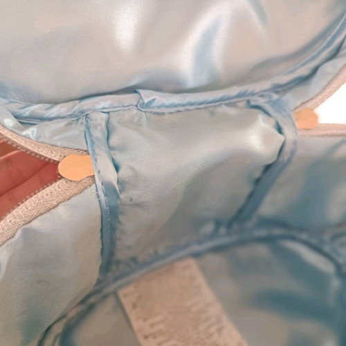 Satin Toiletry Bag like new, made in UK, light blue