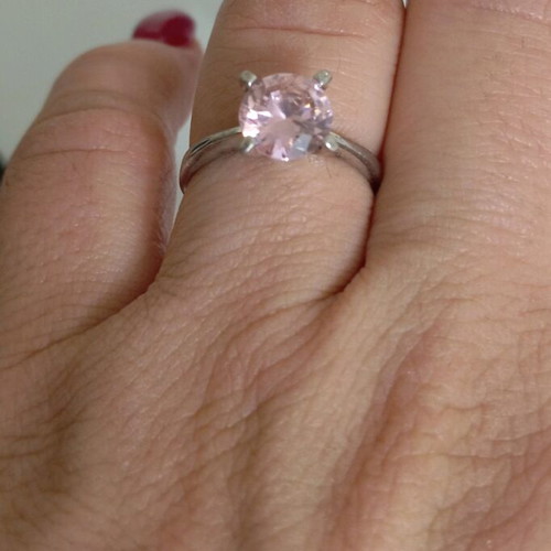 Silver 925 ring solitaire with pink stone like new