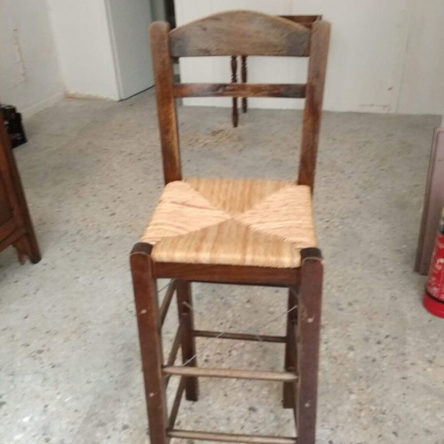 Wooden stools with wicker seats, set of 6