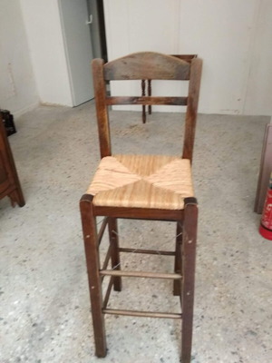 Wooden stools with wicker seats, set of 6