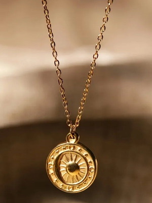 Necklace Chain New Gold Plated 14K Steel Sun Charm
