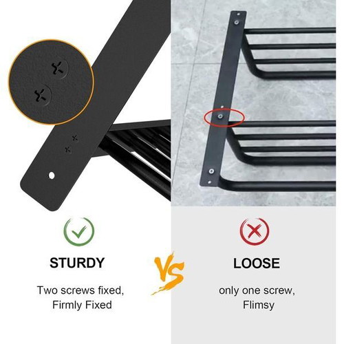BETHOM double towel rack 80 cm, matte black, adhesive or screw mount