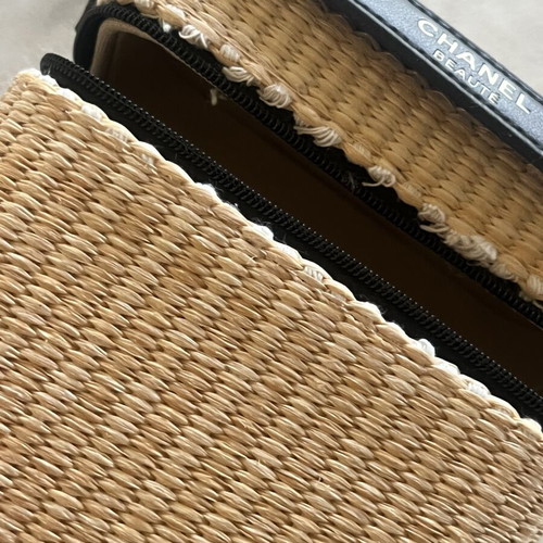 Chanel Beauté straw cosmetic bag, beige and black