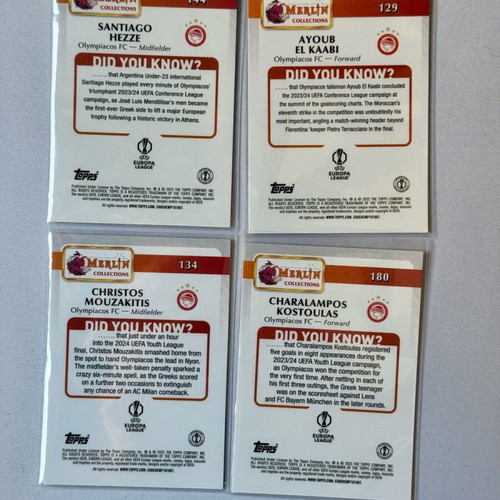 Topps Merlin Olympiacos κάρτες Kostoulas, Mouzakitis, El Kaabi, Hezze καινούργιες