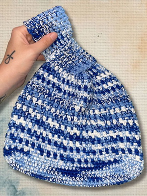 Handmade Japanese Knot Wrist Bag Yuletide Blue White
