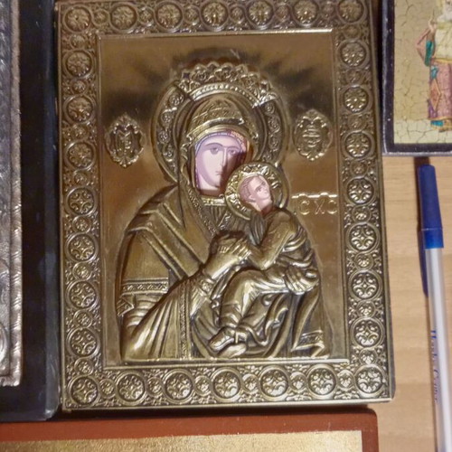 Religious icons used, 5 large, 5 small, censer, books