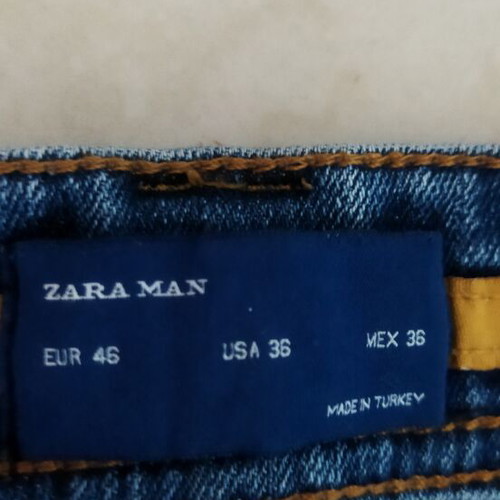 Zara Man τζιν παντελόνι σαν καινούργιο, μέγεθος XL, μπλε με καφέ ραφές