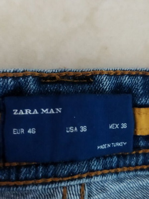 Zara Man τζιν παντελόνι σαν καινούργιο, μέγεθος XL, μπλε με καφέ ραφές