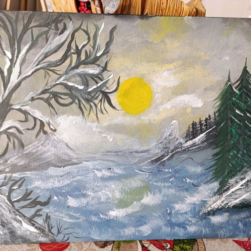 Handmade acrylic snowy landscape new 40x30