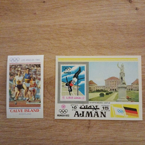 Collectible Fuje Stamps from Scotland and Ajman Olympic Munich 72 and Los Angeles 84 new