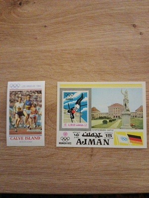 Collectible Fuje Stamps from Scotland and Ajman Olympic Munich 72 and Los Angeles 84 new