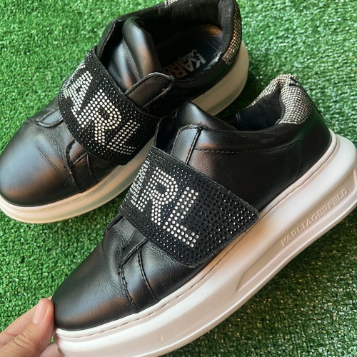 Karl Lagerfeld women's sneakers used, black leather, velcro, size 37