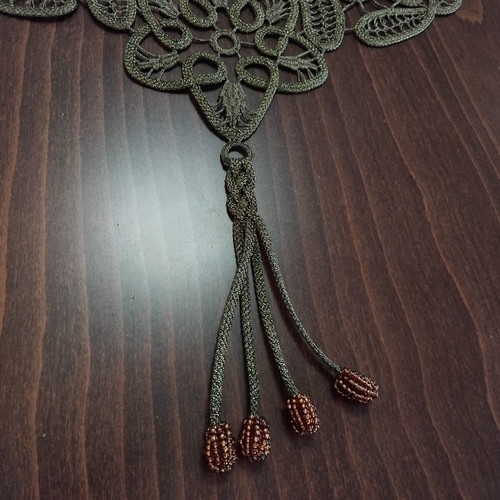 Handmade table runner with beads and lace