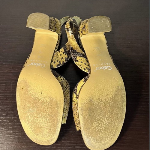 Gabor Fashion slingback heels yellow snakeskin print open toe block heel EU39