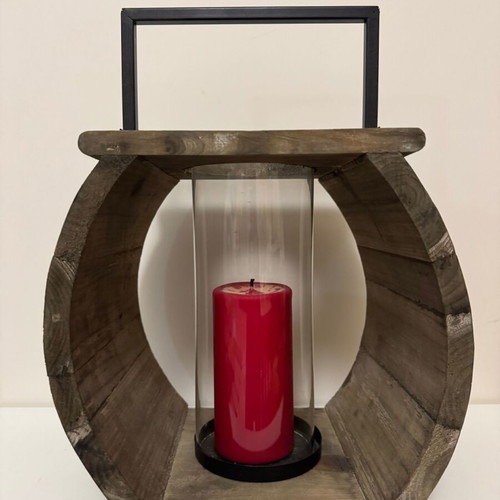 Wooden candle lantern like new, 21x19x26 cm